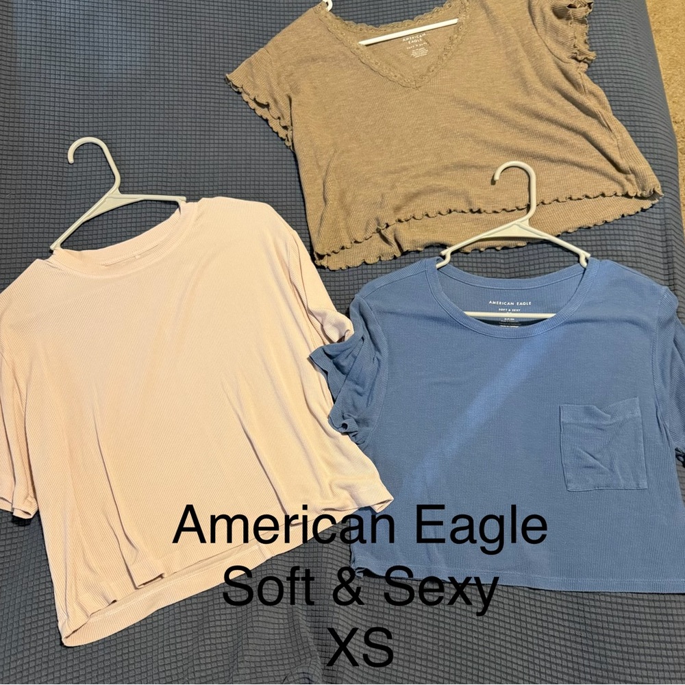 American Eagle Outfitters Soft & Sexy Tops - Pink, Blue, Brown